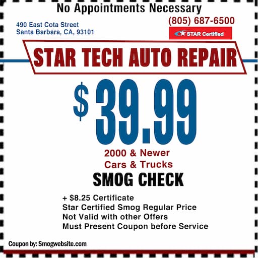 Star Tech Auto Repair smog check coupon